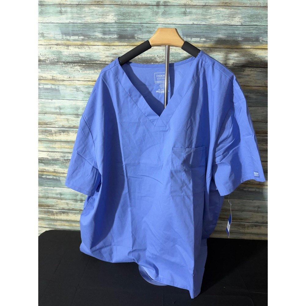 Cherokee Workwear Scrub Top 4XL Ciel Blue NEW WW644 Unisex V-Neck Pocket